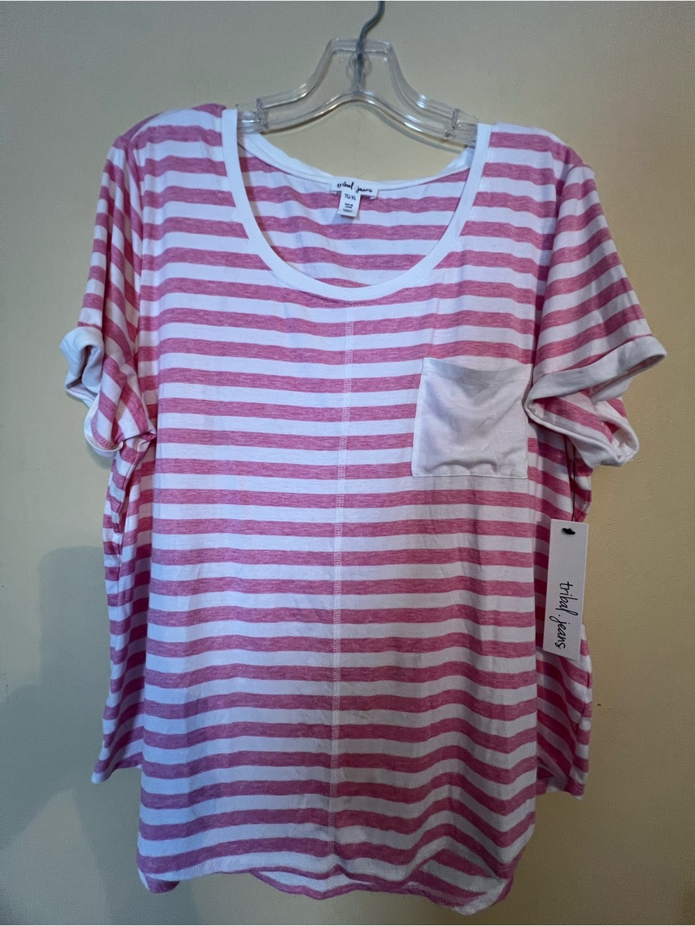 Tribal Pink & White Striped Pocket Tee